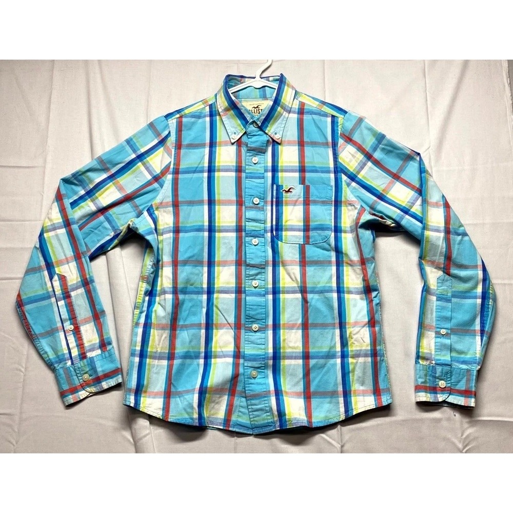 Hollister Shirt Mens Medium Multicolor Cotton Plaid Chest Pocket Button Down